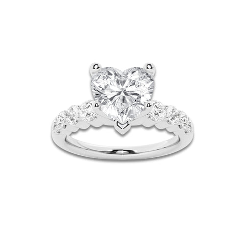 2.54 ctw Heart Lab-Grown Diamond Side Stone Engagement Ring in Platinum for Women | Colorless E, VS1 Clarity, IGI Certified 2.00 Ct Center Diamond