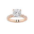 4.42 ctw Cushion Lab-Grown Diamond Twisted Band Engagement Ring in 14K Rose Gold for Women | Colorless E, VS1 Clarity, IGI Certified 4.00 ct Center Diamond