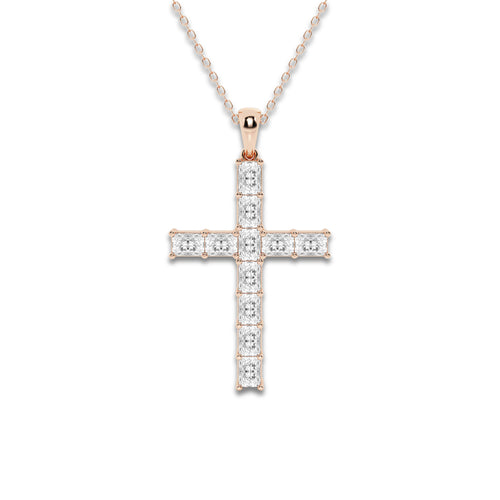 2 ctw Radiant Lab Grown Diamond Cross Pendant 14K Rose Gold, DE, VS1