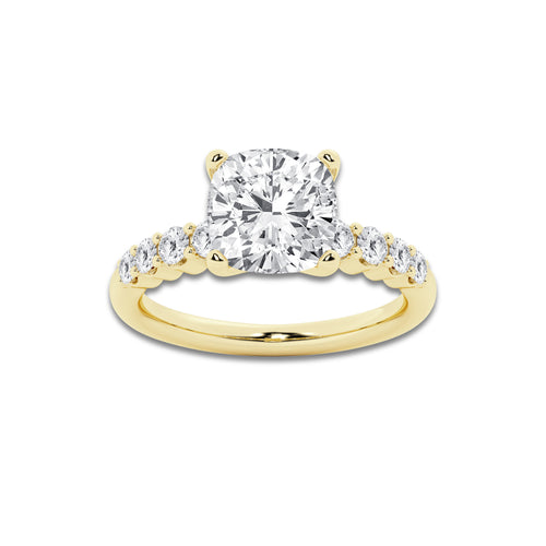 3.54 ctw Cushion Lab-Grown Diamond Side Stone Engagement Ring in 14K Yellow Gold for Women | Colorless D, VVS1 Clarity, IGI Certified 3.00 Ct Center Diamond
