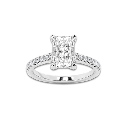 2.25 ctw Radiant Lab-Grown Diamond Hidden Halo Side Stone Engagement Ring in 18K White Gold for Women | Colorless D, VVS1 Clarity, IGI Certified 2.00 ct Center Diamond