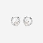 3.5 - 4.0 mm Cultured Freshwater Pearl and 1/10 ctw Lab Grown Diamond Circle Drop Earrings 14K White Gold