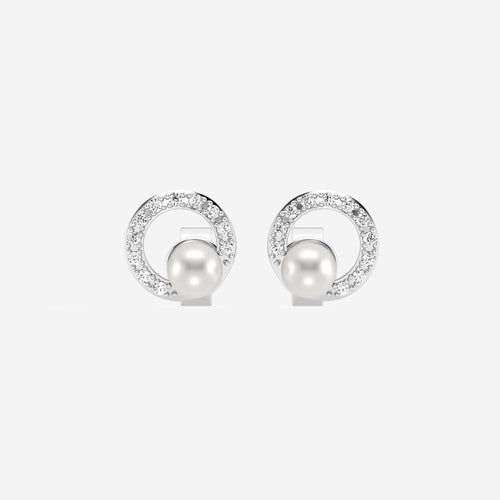3.5 - 4.0 mm Cultured Freshwater Pearl and 1/10 ctw Lab Grown Diamond Circle Drop Earrings 14K White Gold
