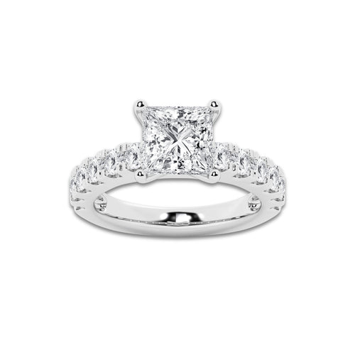 4.00 ctw Princess Lab-Grown Diamond Split-Prong Set Side Stone Engagement Ring in Platinum for Women | Colorless E, VS1 Clarity, IGI Certified 3.00 ct Center Diamond