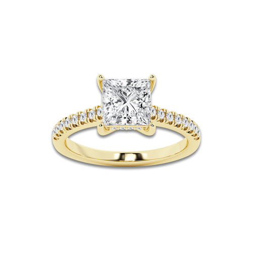 2.25 ctw Princess Lab-Grown Diamond Hidden Halo Side Stone Engagement Ring in 18K Yellow Gold for Women | Colorless D, VVS1 Clarity, IGI Certified 2.00 ct Center Diamond