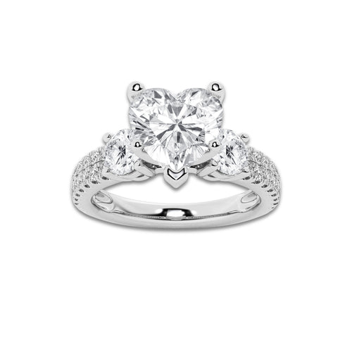 1.75 ctw Heart Lab-Grown Diamond Three Stone Double Row Engagement Ring in 14K White Gold for Women | D Color, VVS1 Clarity, IGI Certified 1.00 ct Center Diamond