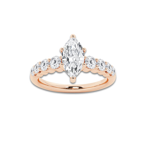 1.29 Ct Marquise Lab-Grown Diamond Half Eternity Engagement Ring in 14K Rose Gold for Female, Colorless (E), VS1 Clarity | IGI Certified, 0.75 Ct Center Diamond