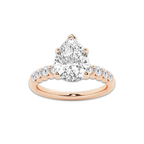 3.54 Ct Pear Lab-Grown Diamond Half Eternity Engagement Ring in 14K Rose Gold for Female, Colorless (E), VS1 Clarity | IGI Certified, 3.00 Ct Center Diamond