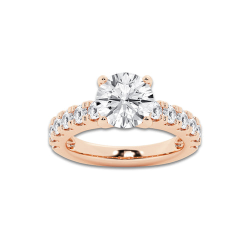 3.50 ctw Round Lab-Grown Diamond Split-Prong Set Side Stone Engagement Ring in 14K Rose Gold for Women | Colorless E, VS1 Clarity, IGI Certified 2.50 ct Center Diamond
