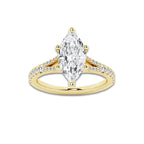 3.33 ctw Marquise Lab-Grown Diamond Split Shank Side Stone Engagement Ring in 14K Yellow Gold for Women | Colorless E, VS1 Clarity, IGI Certified 3.00 ct Center Diamond
