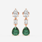 10x8mm Pear Cut Created Emerald with 2 7/8 ctw Emerald and Pear Lab Grown Diamond Drop Earrings 14K Rose Gold