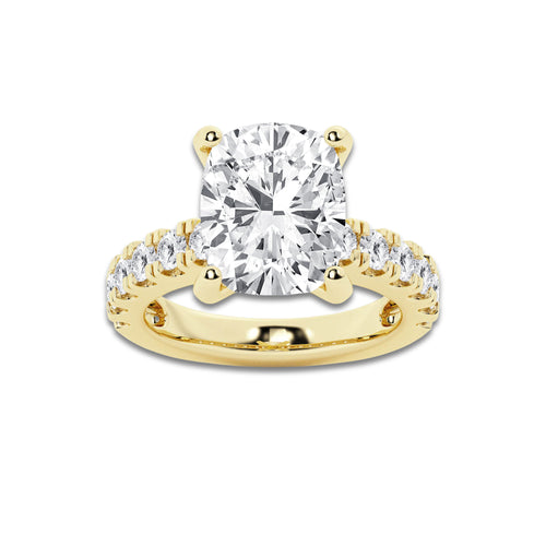 7.00 ctw Elongated Cushion Lab-Grown Diamond Split-Prong Set Side Stone Engagement Ring in 14K Yellow Gold for Women | Colorless D, VVS1 Clarity, IGI Certified 6.00 ct Center Diamond