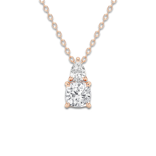 1 ctw Toi Et Moi Cushion and Pear Pendant with Adjustable Chain 14K Rose Gold, DE, VS1