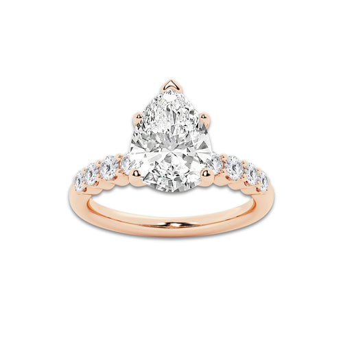 4.16 ctw Pear Lab-Grown Diamond Side Stone Engagement Ring in 14K Rose Gold for Women | Colorless D, VVS1 Clarity, IGI Certified 3.50 Ct Center Diamond