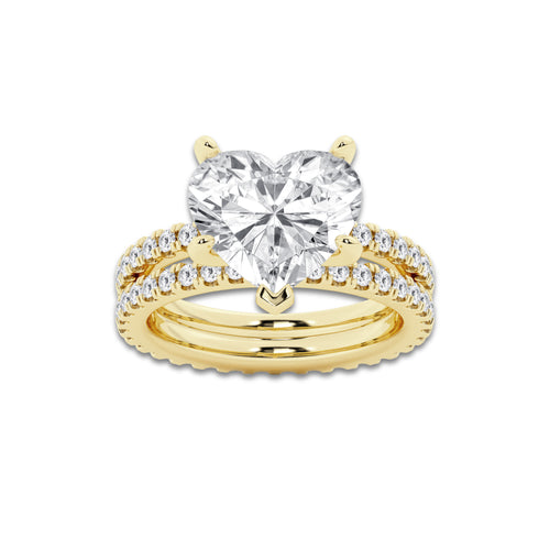 6.22 ctw Heart Lab-Grown Diamond Double Row Diamond Engagement Ring in 14K Yellow Gold for Women | Colorless E, VS1 Clarity, IGI Certified 5.00 ct Center Diamond