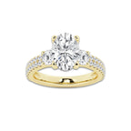 3.50 ctw Oval Lab-Grown Diamond Three Stone Double Row Engagement Ring in 14K Yellow Gold for Women | E Color, VS1 Clarity, IGI Certified 2.50 ct Center Diamond