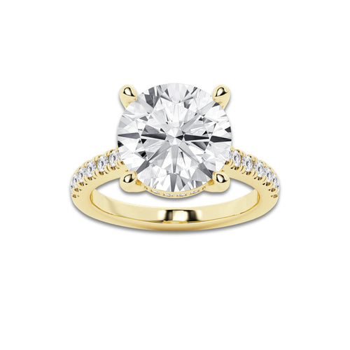 6.40 ctw Round Lab-Grown Diamond Hidden Halo Side Stone Engagement Ring in 18K Yellow Gold for Women | Colorless E, VS1 Clarity, IGI Certified 6.00 ct Center Diamond