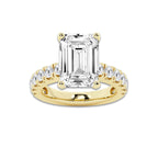 8.00 ctw Emerald Lab-Grown Diamond Split-Prong Set Side Stone Engagement Ring in 14K Yellow Gold for Women | Colorless D, VVS1 Clarity, IGI Certified 7.00 ct Center Diamond