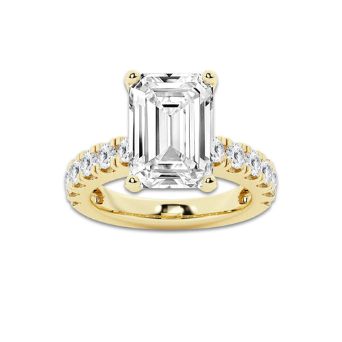 8.00 ctw Emerald Lab-Grown Diamond Split-Prong Set Side Stone Engagement Ring in 14K Yellow Gold for Women | Colorless D, VVS1 Clarity, IGI Certified 7.00 ct Center Diamond