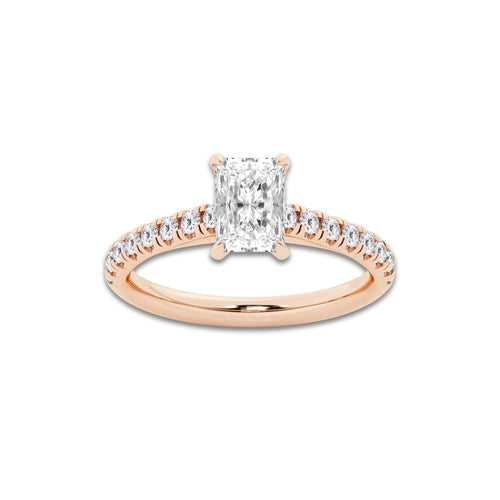 1.39 ctw Radiant Lab-Grown Diamond Pave Engagement Ring in 14K Rose Gold for Women | E Color, VS1 Clarity, IGI Certified 1.00 ct Center Diamond