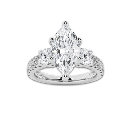 3.00 ctw Marquise Lab-Grown Diamond Three Stone Double Row Engagement Ring in 14K White Gold for Women | D Color, VVS1 Clarity, IGI Certified 2.00 ct Center Diamond