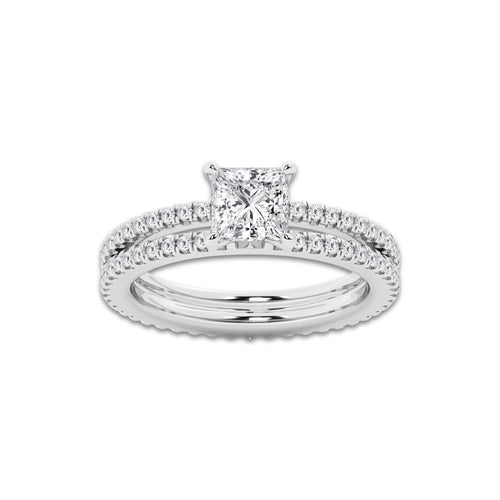 1.69 ctw Princess Lab-Grown Diamond Double Row Diamond Engagement Ring in 14K White Gold for Women | Colorless D, VVS1 Clarity, IGI Certified 1.00 ct Center Diamond