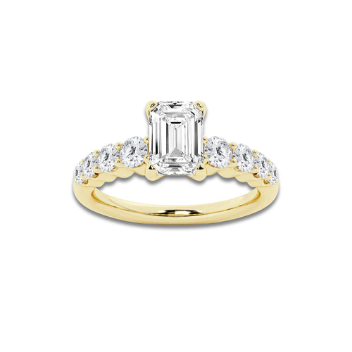 1.54 Ct Emerald Lab-Grown Diamond Half Eternity Engagement Ring in 14K Yellow Gold for Female, Colorless (D), VVS1 Clarity | IGI Certified, 1.00 Ct Center Diamond