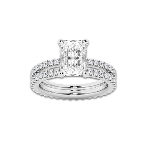 3.39 ctw Radiant Lab-Grown Diamond Double Row Diamond Engagement Ring in Platinum for Women | Colorless D, VVS1 Clarity, IGI Certified 2.50 ct Center Diamond