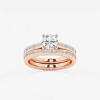 Synergy 1 3/4 ctw Round Lab Grown Diamond Baguette and Princess Side Stone Bridal Set 14K Rose Gold, E, VS1 | IGI Certified, 1 ct Center