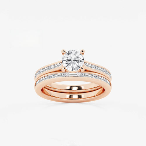 Synergy 1 3/4 ctw Round Lab Grown Diamond Baguette and Princess Side Stone Bridal Set 14K Rose Gold, E, VS1 | IGI Certified, 1 ct Center