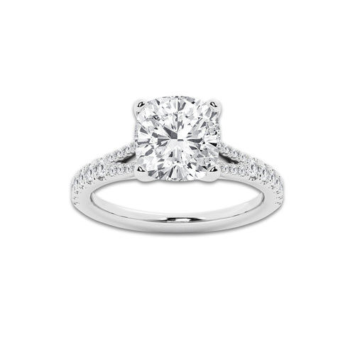 7.66 ctw Cushion Lab-Grown Diamond Split Shank Side Stone Engagement Ring in 14K White Gold for Women | Colorless D, VVS1 Clarity, IGI Certified 7.00 ct Center Diamond