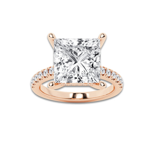 8.42 ctw Princess Lab-Grown Diamond Hidden Halo Side Stone Engagement Ring in 18K Rose Gold for Women | Colorless E, VS1 Clarity, IGI Certified 8.00 ct Center Diamond