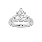 3.00 ctw Pear Lab-Grown Diamond Three Stone Double Row Engagement Ring in 14K White Gold for Women | D Color, VVS1 Clarity, IGI Certified 2.00 ct Center Diamond