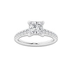 1.39 ctw Princess Lab-Grown Diamond Pave Engagement Ring in 14K White Gold for Women | E Color, VS1 Clarity, IGI Certified 1.00 ct Center Diamond