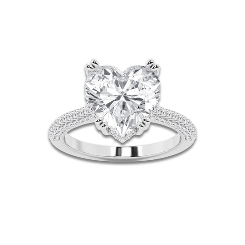 4 1/2 ctw Heart Lab Grown Diamond Double Prong Hidden Halo Engagement Ring Platinum, E, VS1 | 4 ct Center