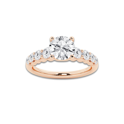 1.29 ctw Round Lab-Grown Diamond Side Stone Engagement Ring in 14K Rose Gold for Women | Colorless E, VS1 Clarity, IGI Certified 0.75 Ct Center Diamond
