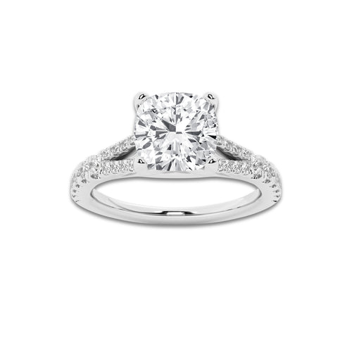 1.83 ctw Cushion Lab-Grown Diamond Split Shank Side Stone Engagement Ring in 14K White Gold for Women | Colorless E, VS1 Clarity, IGI Certified 1.50 ct Center Diamond