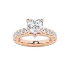 4.00 ctw Heart Lab-Grown Diamond Split-Prong Set Side Stone Engagement Ring in 14K Rose Gold for Women | Colorless E, VS1 Clarity, IGI Certified 3.00 ct Center Diamond