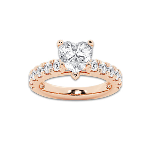 4.00 ctw Heart Lab-Grown Diamond Split-Prong Set Side Stone Engagement Ring in 14K Rose Gold for Women | Colorless E, VS1 Clarity, IGI Certified 3.00 ct Center Diamond