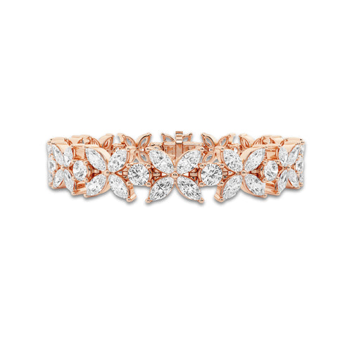17 7/8 ctw Marquise Lab Grown Diamond Flower Bracelet - 7 Inches 14K Rose Gold, DE, VS1