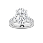 6.96 ctw Oval Lab-Grown Diamond Three Stone Double Row Engagement Ring in 14K White Gold for Women | D Color, VVS1 Clarity, IGI Certified 6.00 ct Center Diamond