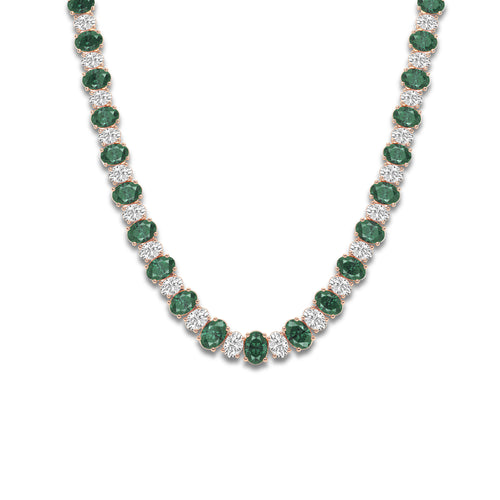 7.5x5.2 mm Oval Cut Created Emerald and 10 ctw Oval Lab Grown Diamond Graduated Necklace 14K Rose Gold