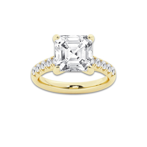 5.43 ctw Asscher Lab-Grown Diamond Pave Engagement Ring in 14K Yellow Gold for Women | D Color, VVS1 Clarity, IGI Certified 5.00 ct Center Diamond