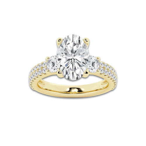 4.00 ctw Oval Lab-Grown Diamond Three Stone Double Row Engagement Ring in 14K Yellow Gold for Women | D Color, VVS1 Clarity, IGI Certified 3.00 ct Center Diamond