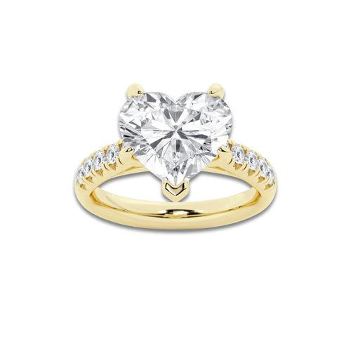 5.43 ctw Heart Lab-Grown Diamond Pave Engagement Ring in 14K Yellow Gold for Women | D Color, VVS1 Clarity, IGI Certified 5.00 ct Center Diamond