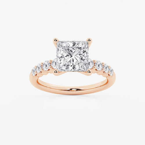 5.66 Ct Princess Lab-Grown Diamond Half Eternity Engagement Ring in 14K Rose Gold for Female, Colorless (D), VVS1 Clarity | IGI Certified, 5.00 Ct Center Diamond