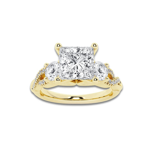 1.48 ctw Princess Lab-Grown Diamond Side Stone Engagement Ring in 14K Yellow Gold for Women | Colorless D, VVS1 Clarity, IGI Certified 1.00 ct Center Diamond