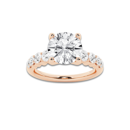 2.54 Ct Round Lab-Grown Diamond Half Eternity Engagement Ring in 14K Rose Gold for Female, Colorless (E), VS1 Clarity | IGI Certified, 2.00 Ct Center Diamond