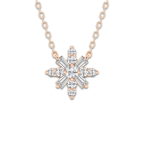 1/3 ctw Round Lab Grown Diamond Snowflake Pendant with Adjustable Chain 14K Rose Gold, DE, VS1 | 0.06 ct Center