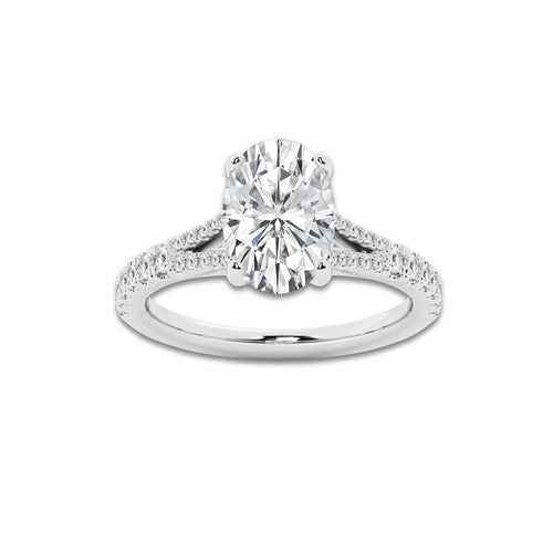 2.83 ctw Oval Lab-Grown Diamond Split Shank Side Stone Engagement Ring in 14K White Gold for Women | Colorless E, VS1 Clarity, IGI Certified 2.50 ct Center Diamond